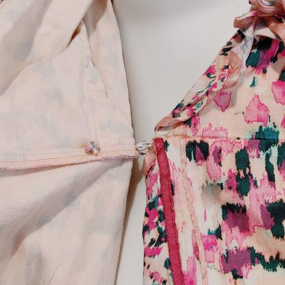 Rococo Sand Mimi Wrap Dress Long Sleeve V Neck Ruffled Pink Watercolor Medium - Picture 5 of 14